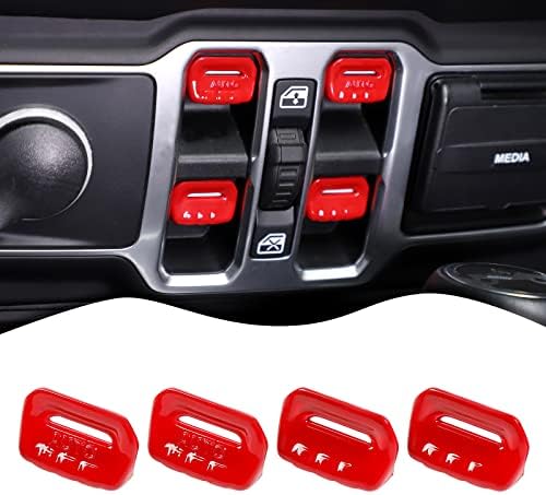 4 ADET Araba Pencere Anahtarı düğme kapağı Trim İç Aksesuarları için Jeep Wrangler JL JLU Gladyatör JT 2018-2021 (Kırmızı)