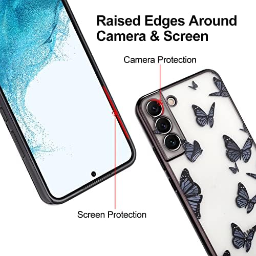 Samsung Galaxy S22 için SAKUULO Kılıf, Siyah kelebek tasarım yumuşak silikon Sevimli S22 Kılıf Kadınlar için Grils, estetik desen ışık
