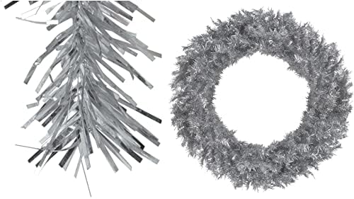 Süslemeler-36 inç Gümüş Cicili Bicili Yapay Noel Çelengi Aydınlatılmamış-XMAS10