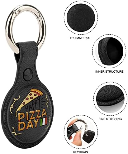 Mutlu Pizza Günü Koruyucu Kılıf için Uyumlu AirTag Anti-Kayıp Bulucu Tutucu Anahtarlık Cüzdan Bagaj Yaka Kedi Köpek Evcil Hayvanlar