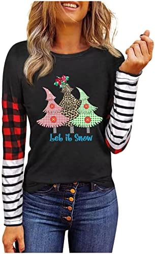 Noel kadın Renk Bloğu Tunik Üstleri Uzun Raglan Kollu Gömlek Çizgili Gömlek Yuvarlak Boyun Kazak Gnome T Shirt