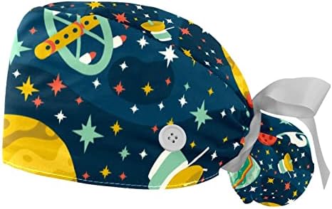 HOHODIY 2 Paketleri Galaxy Uzay Gezegenler Çalışma Kap Düğmeleri ile Ter Bandı Ayarlanabilir Şapka Kravat Geri Şapka için Kadın Erkek