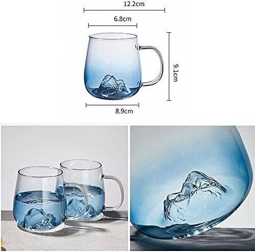 tianqin Mavi cam su kupası,10 OZ, borosilikat cam bardak,dağ şekli iç tasarımı, çay için uygun, su, meyve suyu,süt, anne ve arkadaşlar