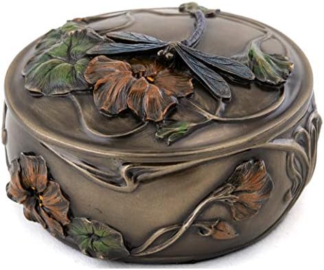 En İyi Koleksiyon Dekoratif Art Nouveau Yusufçuk Mücevher Kutusu-Premium Soğuk Döküm Bronzda El Boyaması Fransız Hatıra Aksesuar Saklama