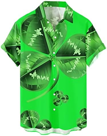 Aziz Patrick Günü Erkek Düğme Aşağı Gömlek Kısa Kollu Rahat Plaj Üstleri Yeşil Grafik Düzenli Fit Bowling Gömlek