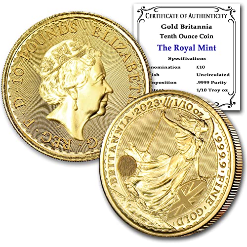 2023 1/10 oz İngiliz Altın Britanya Madeni Parası Kraliyet Darphanesi tarafından Orijinallik Sertifikası ile Dolaşımsız Parlak 10 £