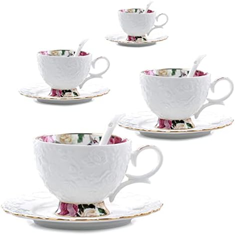 Vintage kemik çini kahve fincan ve çay tabağı seti, çay fincan ve çay tabağı, latte fincanı, seramik siyah çay, çiçek çayı fincan ve