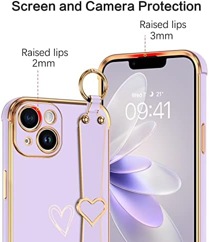 BENTOBEN iPhone 14 Plus Kılıf, Ayarlanabilir Bileklik Kickstand Halkalı iPhone 14 Plus Telefon Kılıfı, Sevimli Kalp Lüks Kaplama Tampon,