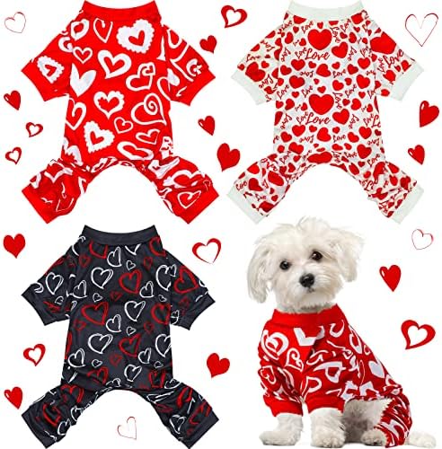 3 Parça Sevgililer Günü Pijama Köpek Bodysuit Köpek Tulumlar Köpek Doğum Günü Kostüm Kalp Desen Köpek Giysileri Köpek Karikatür Giyim
