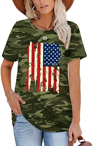 Amerikan Bayrağı T Shirt 4th Temmuz Gömlek Tops Kadın ABD Bayrağı Tshirt Kısa Kollu Vatansever Tee Tops
