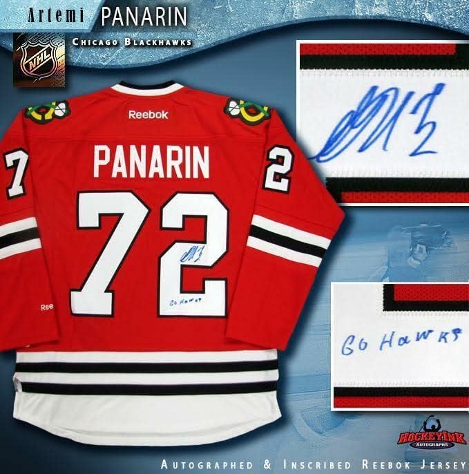 Artemi Panarin İmzalı Chicago Blackhawks Kırmızı Reebok Forması GO HAWKS - İmzalı NHL Formaları