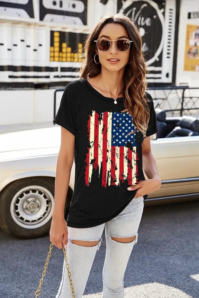 Amerikan Bayrağı T Shirt 4th Temmuz Gömlek Tops Kadın ABD Bayrağı Tshirt Kısa Kollu Vatansever Tee Tops