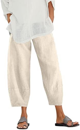 WOCACHİ Harem Sweatpants Kadınlar için, Yüksek Belli Elastik Kırpılmış Pantolon Rahat Yaz Baggy Geniş Bacak Dipleri Cepler ile