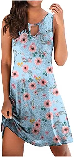 Kadınlar için elbiseler Vintage Boho Mini Elbise Yaz Çiçek Baskı Kolsuz Tank Elbise Rahat Salıncak Kısa Gömlek Elbiseler