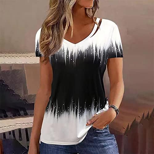 ticcoy Artı Boyutu Tunik Üstleri Kadın V Boyun Kesme T Shirt Moda Baskılı Kısa Kollu Gömlek Yaz Casual Bluzlar