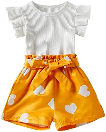 KAGAYD Yenidoğan Kız Giysileri Toddler Kız sevgililer Günü Sinek Kollu Nervürlü Üstleri Kalpler Anne ve Yeni Doğan Eşleştirme Kıyafetler
