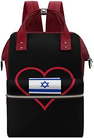 İsrail'i Seviyorum Kırmızı Kalp bebek bezi çantası Sırt Çantası Su Geçirmez Anne Çantası Büyük Kapasiteli Sırt Çantası