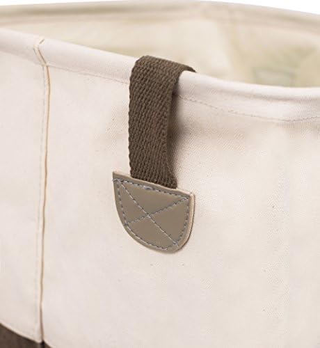 BİRDROCK EV Kare Kumaş Çamaşır Sepeti Kulplu-Kirli Giysiler Sıralayıcısı-Kolay Saklama-Katlanabilir-Kahverengi ve Beyaz Kanvas
