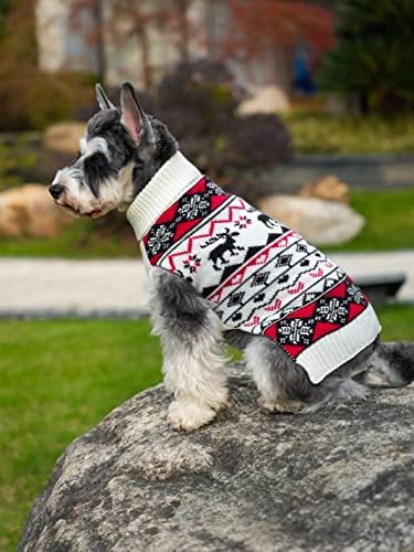 Beyaz Kırmızı Çirkin Vintage Örgü Ren Geyiği Tatil Şenlikli Noel Köpek Kazak Küçük Köpekler için, küçük (S) Arka Uzunluğu 12