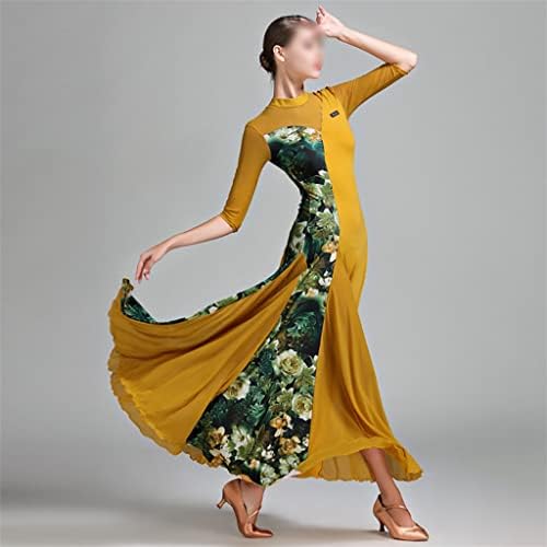 JKUYWX Kadın Latin Dans Elbise Kadın Yarım Kollu Çiçek Patchwork Tasarım Latin Dans Elbise Oryantal Balo Salonu Performamnce (Renk: