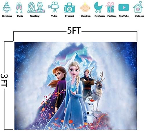 Dondurulmuş Zemin Çocuklar Doğum Günü Partisi için 3 x 5ft Elsa Fotoğraf Arka Plan Vinil Duvar Süslemeleri Malzemeleri Kız Erkek Bebekler