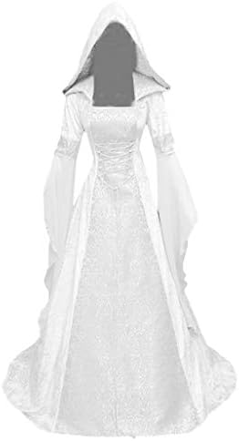 ZEFOTİM Ortaçağ Elbise, Bayan Vintage Kapşonlu Cadı Pelerin Elbise Trompet Kollu Ortaçağ düğün elbisesi Cadılar Bayramı Cosplay Elbise