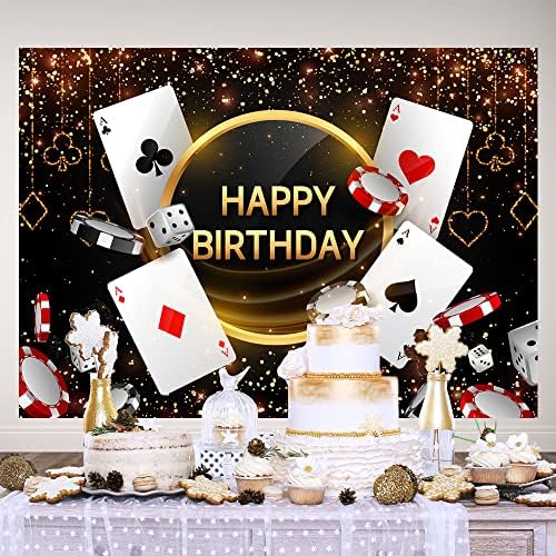 Ticuenicoa 7×5ft Casino Doğum Günü Backdrop Las Vegas Casino Gece Erkekler Mutlu Doğum Günü Fotoğraf Arka Plan Zar 30th 40th 50th 60th