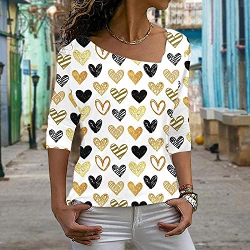 NOKMOPO Uzun Kollu Gömlek kadın Rahat sevgililer Günü Baskılı Düzensiz Yaka Uzun Kollu Üst Gevşek Bluzlar T Shirt