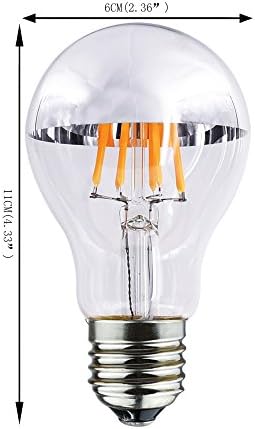 Yarım Krom LED Filament Ampul A19 8W LED Ampul, Gümüş Kase Uçlu, E26 Taban, Yumuşak Sıcak Beyaz 2700K, 70W Eşdeğeri, 110-120VAC, Kısılabilir