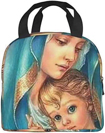 Meryem İsa İle Sevimli Çizgi Film Karakteri Unisex Kullanımlık yemek kabı Taşınabilir Termal Öğle Yemeği Çantası Erkekler, Kadınlar