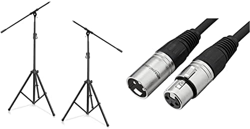 Ayarlanabilir Tripod Mikrofon Bom Standı-Çift Evrensel Ağır Hizmet Tipi ve Temelleri XLR Erkek-Dişi Mikrofon Kablosu-10 Fit, Siyah