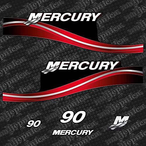 411 Çıkartmaları için Satış Sonrası Yedek Mercury 90 İki Zamanlı Kırmızı (2005) Dıştan Takma Çıkartma (Etiket) Seti