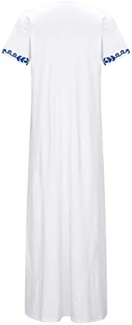 Boho Çiçek Baskı Elbise Kadınlar için Rahat V Boyun Kısa Kollu Maxi Elbiseler Gevşek Dökümlü Bölünmüş uzun elbise